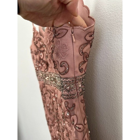 Sue Wong Nocturne Women's Beaded Mini Dress Pink Size 4 Scalloped Lined V-Neck - Picture 4 of 10